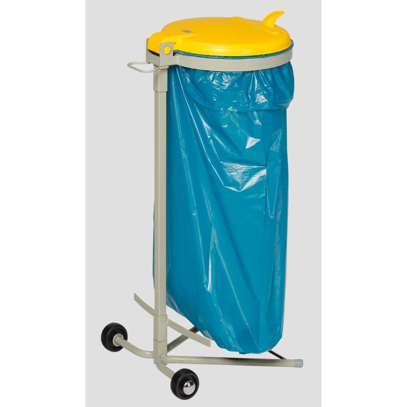 Support sac poubelle sur roues 110 litres Choix couleur couvercle Jaune